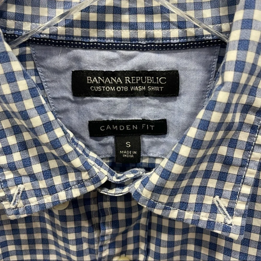 Banana Republic Camden Fit Mini Check Blue Sky Shirt Button Down Small